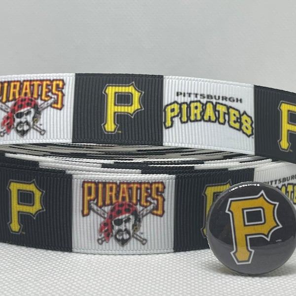 PITTSBURGH PIRATES inspired grosgrain ribbon and/or coordinating 1" flatbacks. Perfect for bow making and many other crafts.