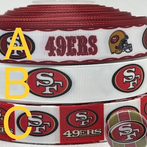 Wstążka grosgrain inspirowana SAN FRANCISCO 49ERS i/lub pasujące płaskie taśmy 1&quot;. Idealna do robienia kokardek i wielu innych rękodzieł.