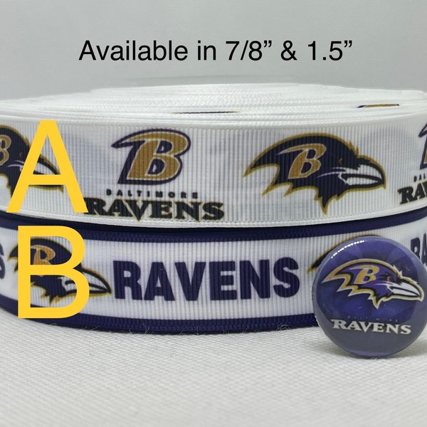 Baltimore Ravens inspired grosgrain ribbon and/or coordinating 1" flatbacks.  Perfect for bow making and many other crafts.