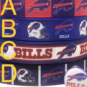 Buffalo Bills inspired grosgrain ribbon and/or coordinating 1&quot; flatbacks.  Perfect for bow making and many other crafts.
