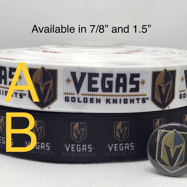 Las Vegas Golden Knights inspired grosgrain ribbon and/or coordinating 1" flatbacks.  Perfect for bow making and many other crafts.