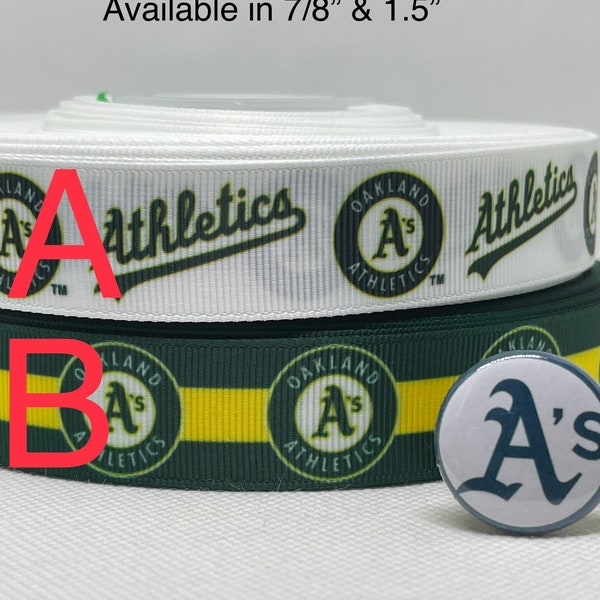 OAKLAND A'S inspired 7/8” or 1.5” grosgrain ribbon and/or coordinating 1" flatbacks. Perfect for hair bows and many other cratfs.