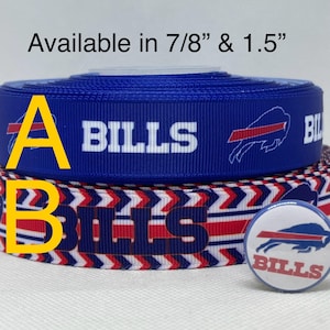 Buffalo Bills inspired grosgrain ribbon and/or coordinating 1&quot; flatbacks.  Perfect for bow making and many other crafts.