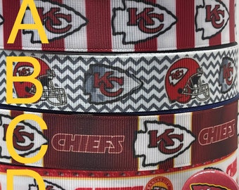 Kansas City Chiefs inspired grosgrain ribbon and/or coordinating 1" flatback buttons.  Perfect for bow making and many other crafts.