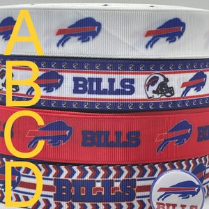 Buffalo Bills inspired grosgrain ribbon and/or coordinating 1&quot; flatbacks.  Perfect for bow making and many other crafts.