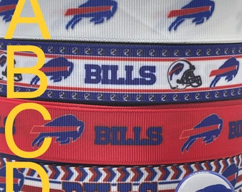 Buffalo Bills inspired grosgrain ribbon and/or coordinating 1&quot; flatbacks.  Perfect for bow making and many other crafts.