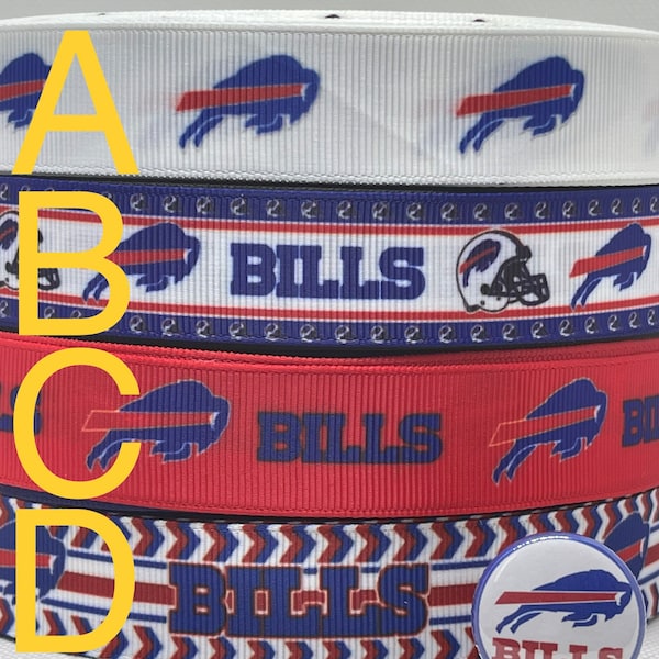 Buffalo Bills inspired grosgrain ribbon and/or coordinating 1" flatbacks.  Perfect for bow making and many other crafts.