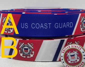 US COAST GUARD inspired grosgrain ribbon and/or coordinating 1&quot; flatbacks.  Perfect for bow making and many other crafts.