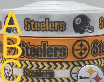 Grosgrain-Band im Pittsburgh Steelers-Design und/oder dazu passende 2,5 cm breite Flachbänder. Ideal zum Schleifenbinden und für viele andere Bastelarbeiten.