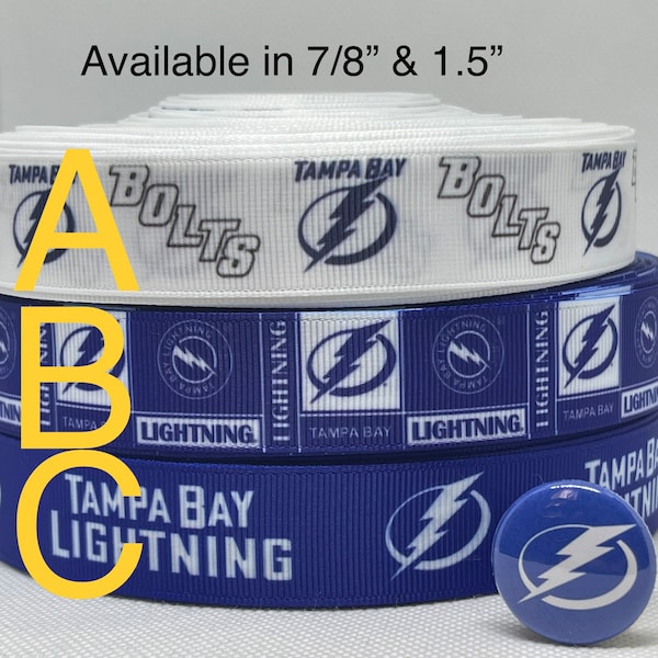 Tampa Bay Lightning inspired grosgrain ribbon and/or coordinating 1" flatbacks.  Perfect for bow making and many other crafts.