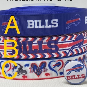 Buffalo Bills inspired grosgrain ribbon and/or coordinating 1&quot; flatbacks.  Perfect for bow making and many other crafts.