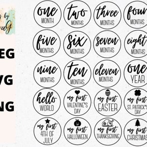 Baby Milestones with Holidays SVG, JPEG, PNG, transparent months year