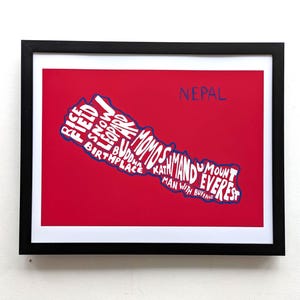 Mapa de Nepal, impresión de 25 x 20 cm