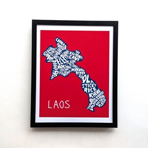 Carte du Laos, impression I 10 x 8 pouces