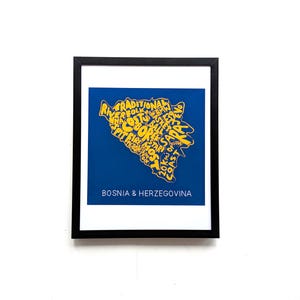 Mapa artístico de Bosnia y Herzegovina / Impresión de 25 x 20 cm