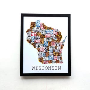 Kaartkunst Wisconsin I 10 x 8 inch afgedrukt