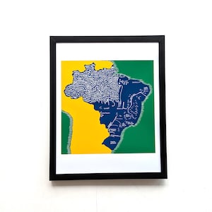 Brasilien Karte Kunst | 10 in x 8 in Druck