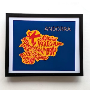 Mapa de Andorra / Impresión de 10 x 8 pulgadas