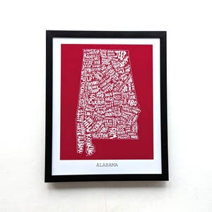 Mappa dello stato dell'Alabama / stampa 10 x 8 pollici