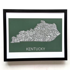 Carte de l'État du Kentucky |  Impression 10 x 8 po.