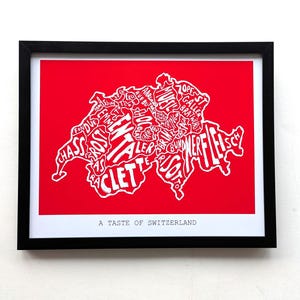 Art de la carte de la Suisse, version cuisine | 20 x 10 pouces imprimés