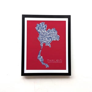 Art de la carte de la Thaïlande |  Impression 10 x 8 po.