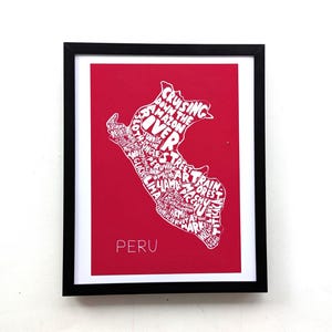 Carte du Pérou imprimée I 10 x 8 pouces