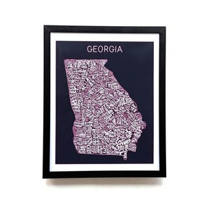Carte de l'état de Géorgie |  Impression 10 x 8 po.