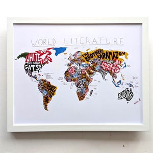 Art de la carte de la littérature du monde I, impression 10 x 8 pouces