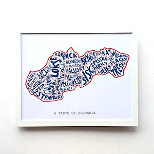 Mappa del cibo della Slovacchia, stampa 10 x 8 pollici