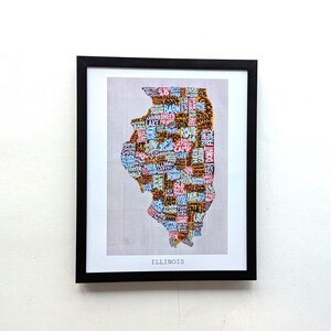Mappa dell'Illinois, stampa artistica I 10 x 8 pollici