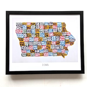 Carte de l'état de l'Iowa |  Impression 10 x 8 po.