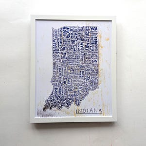 Carte de l'état de l'Indiana |  Impression 10 x 8 po.