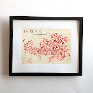 Inishbofin : carte | Carte dessinée à la main de 10 x 8 po.