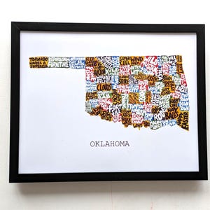 Carte de l'état de l'Oklahoma | Impression 10 x 8 po.