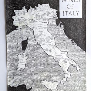 Italy Wine Map | 70cm x 50cm ink drawing