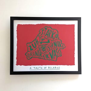 Un avant-goût de la Biélorussie | Carte dessinée à la main ou impression 10 x 8 po.