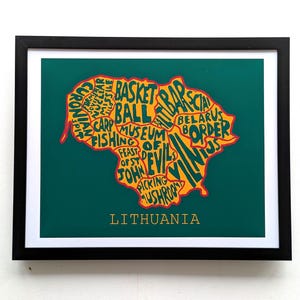 Mappa della Lituania / stampa 10 x 8 pollici