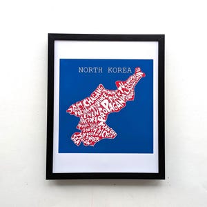 Carte de la Corée du Nord I 10 x 8 pouces imprimée