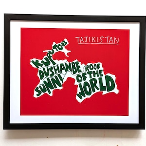 Carte du Tadjikistan, impression I 10 x 8 pouces