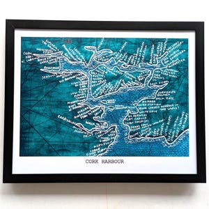 Mappa del porto di Cork / stampa mappa 10 x 8 pollici