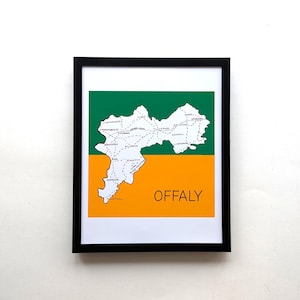 Comté d'Offaly Irlande | Impression de carte de 10 x 8 pouces