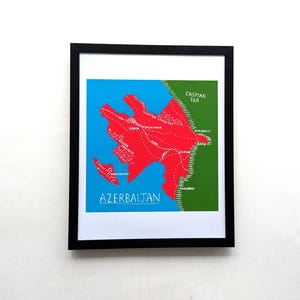 Aserbaidschan Karte I 25 cm x 20 cm Druck