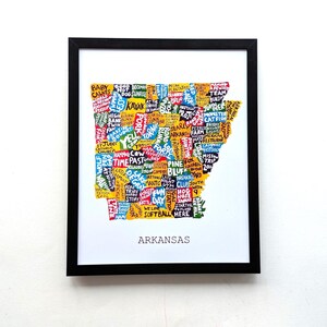 Carte de l'état de l'Arkansas |  Impression 10 x 8 po.
