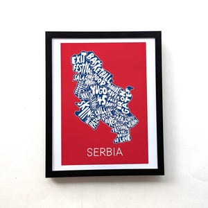 Carte de la Serbie, impression I 10 x 8 pouces