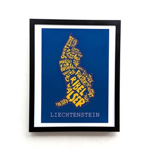 Mapa artístico de Liechtenstein I, impresión de 10 x 8 pulgadas