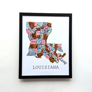 Carte de l'État de Louisiane |  Impression 10 x 8 po.