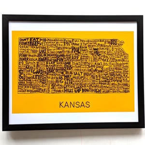 Carte de l'État du Kansas |  Impression 10 x 8 po.