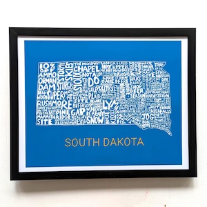 Carte du Dakota du Sud |  Impression 10 x 8 po.