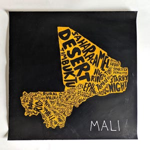 Carte de l'Afrique du Mali | Peinture acrylique 50 cm x 50 cm